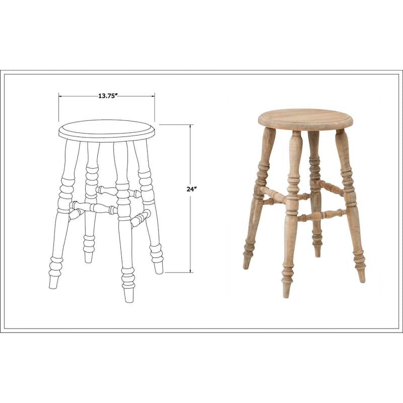 Handcrafted Natural Solid Mindi Wood Bar Stool by East at Main
