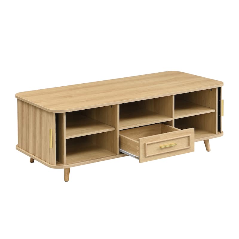Christopher Knight Home - Arlo Mid-Century Modern Coffee Table with Tambour Doors and 6-Compartment Storage Drawer