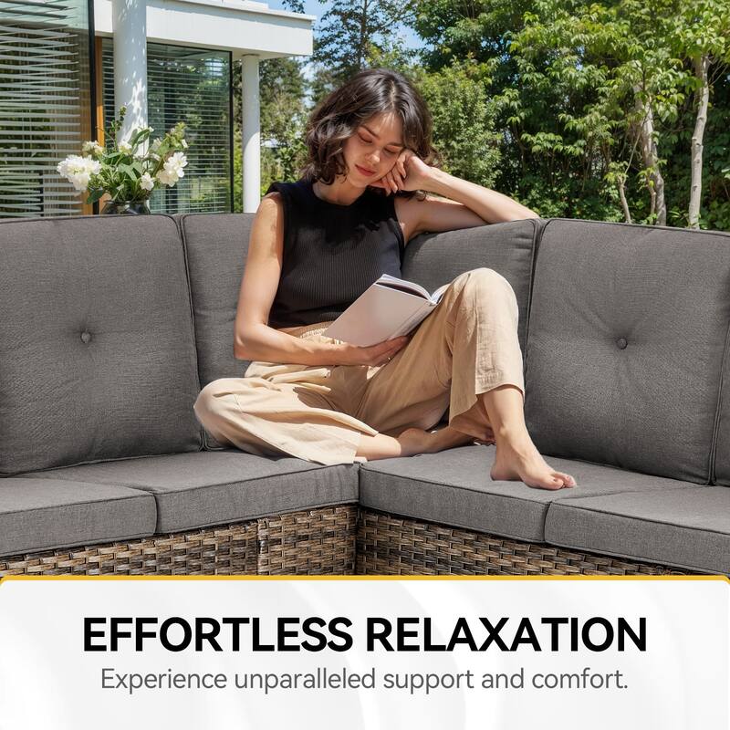 Outdoor Sectional Sofa Ottomans with Fire Pit Table