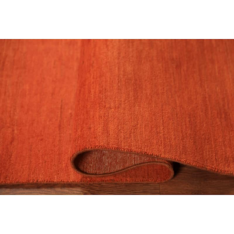 Orange Gabbeh Modern Rug Handmade Solid Wool Carpet - 3'10" x 5'9"