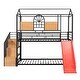 preview thumbnail 13 of 13, Contemporary Twin Over Twin Metal Bunk Bed, Housebed with Slide and Storage Stair, Maximized Space, Black with Red Slide
