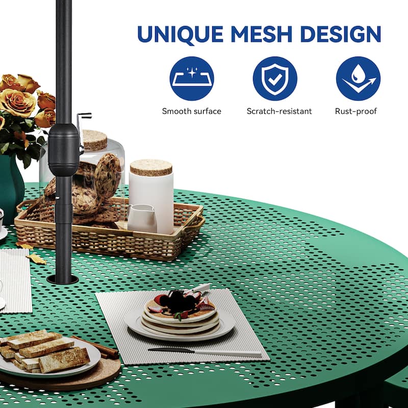 Black Outdoor Round Picnic Table Dining Set - 46"