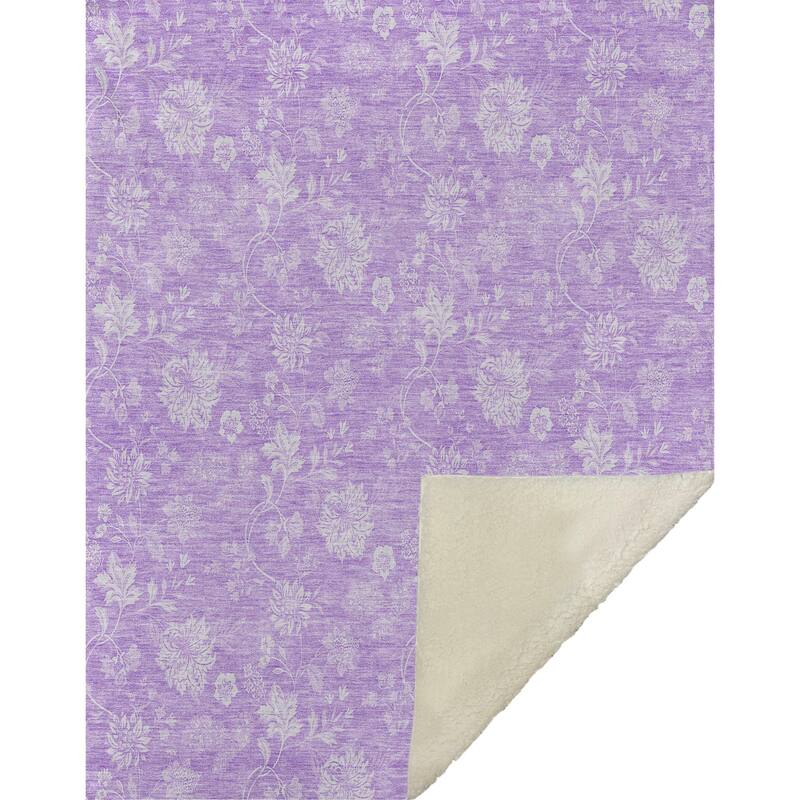Premium Machine Washable Traditional Floral Sherpa Throw Blanket