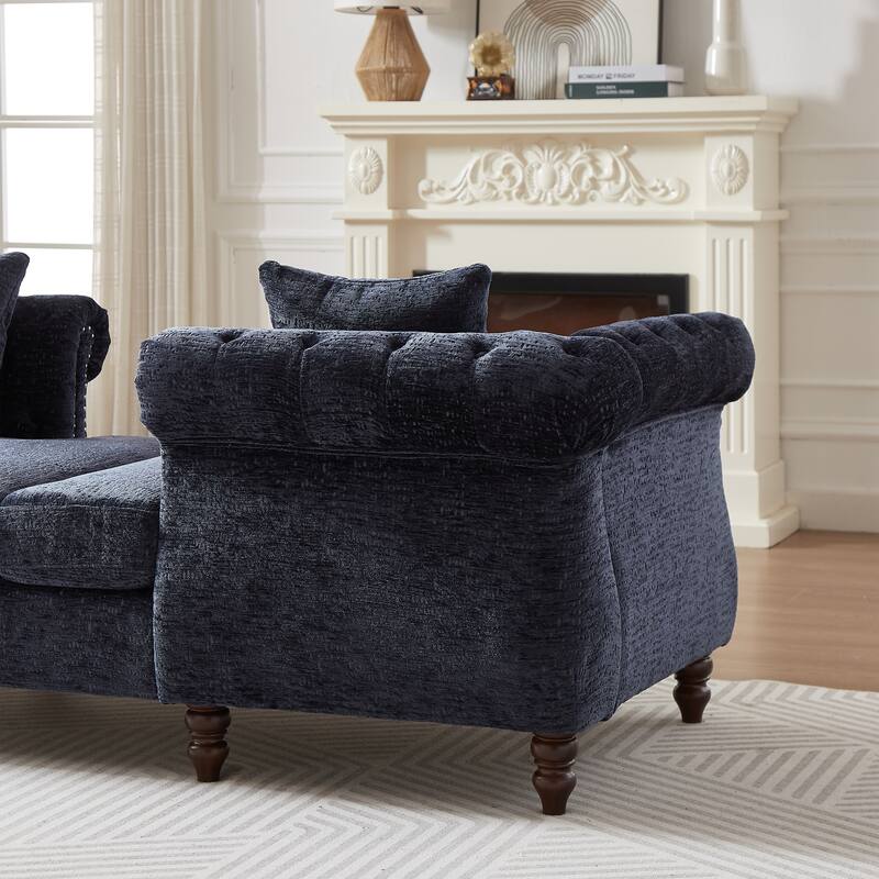 81" Button Tufted Sleeper Sofa Bed with Nailhead and Pillows - Blue