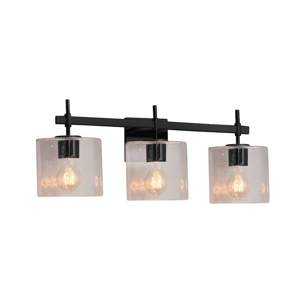 Justice Design Fusion Union 3-light Matte Black Bath Bar, Seeded Oval Shade