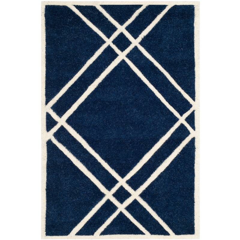 SAFAVIEH Handmade Chatham Geronda Modern Moroccan Wool Rug - 2' x 3' - Dark Blue/Ivory