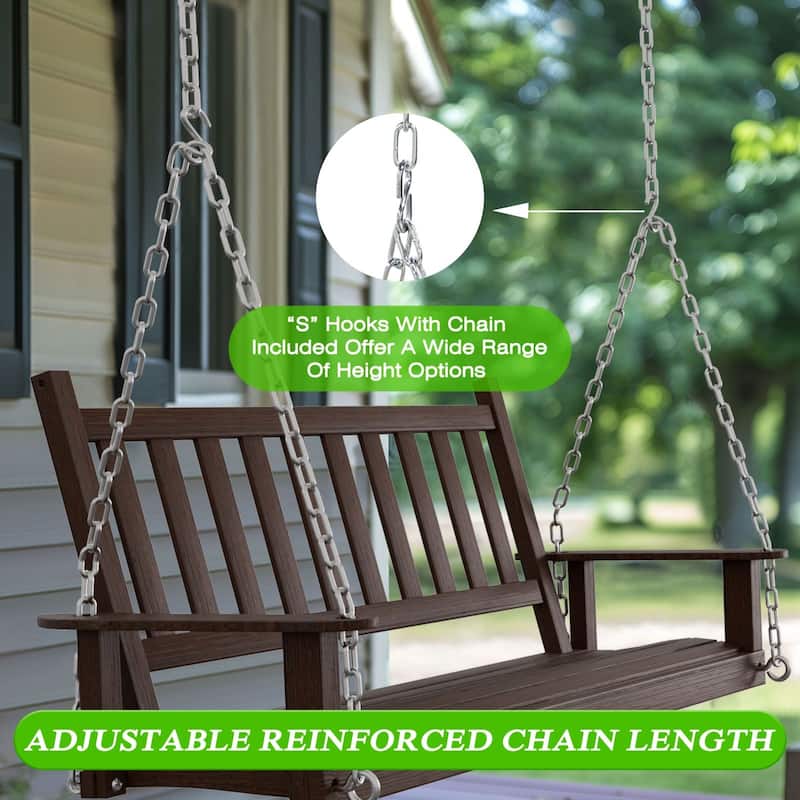 VEIKOUS 4 ft. Outdoor Wood Hanging Patio Porch Swing with Chains for 2 Person