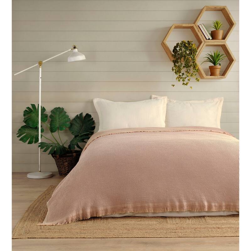 KAFTHAN Textile Waffle Plain Cotton Queen Coverlet