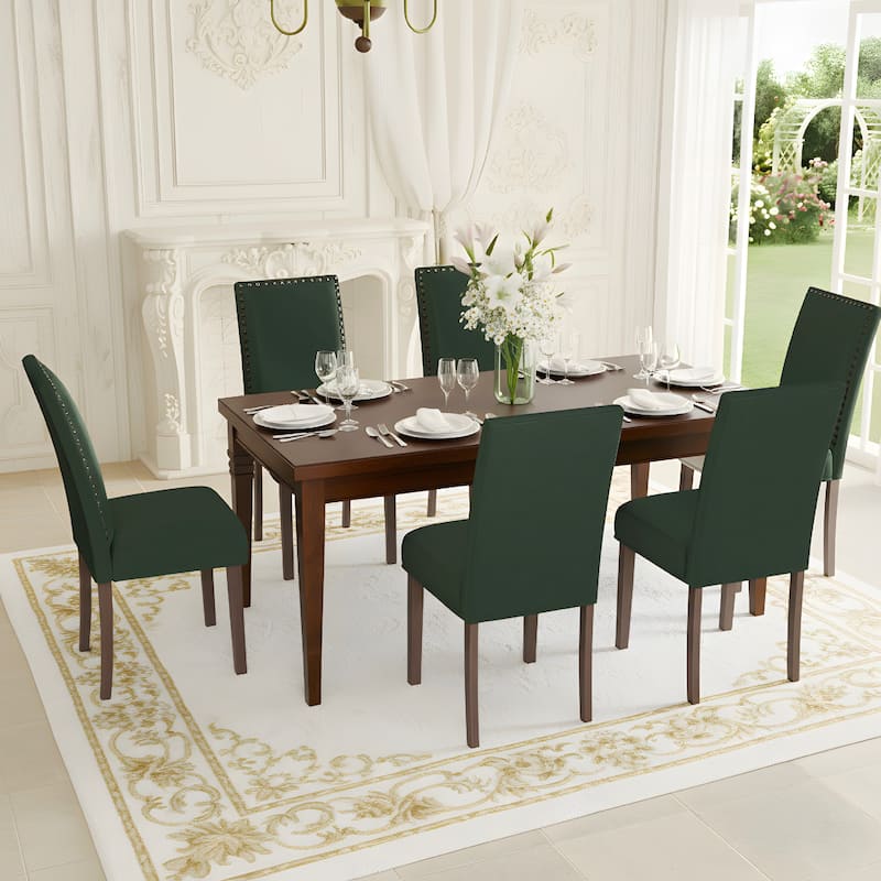 Dining Chairs Upholstered Velvet Nailhead Trim Wood Legs High Back