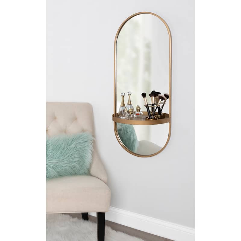 Kate and Laurel Estero Metal Oval Wall Mirror with Shelf