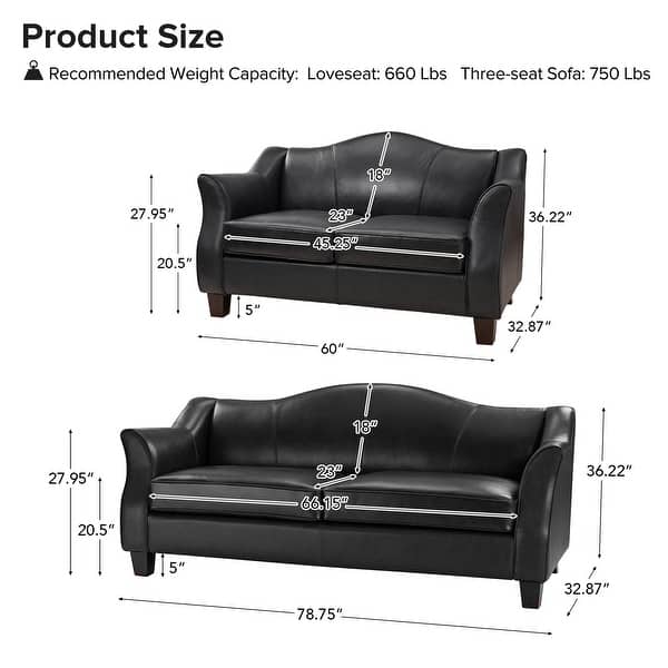 dimension image slide 0 of 3, Franco Traditional Genuine Leather Sofa Set of 2 by HULALA HOME