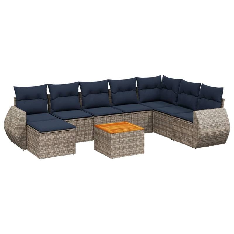 vidaXL 9 Piece Patio Sofa Set with Cushions Gray Poly Rattan - 117.3x33.5x74
