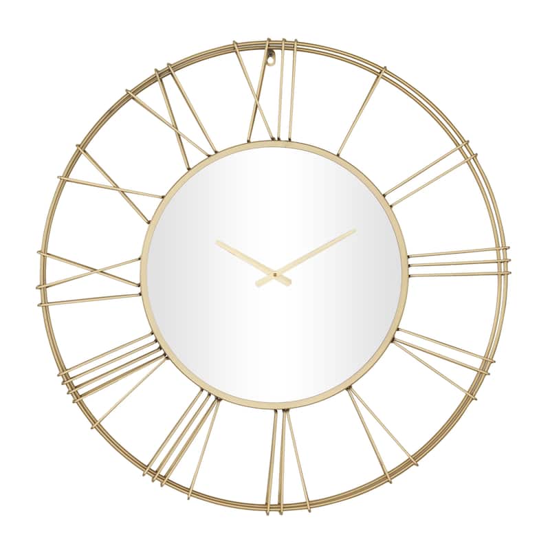 Metal Open Frame Decorative Wall Clock with Center Mirror - Gold or Black - Roche River Decor - Gold - 30"W, 30"H