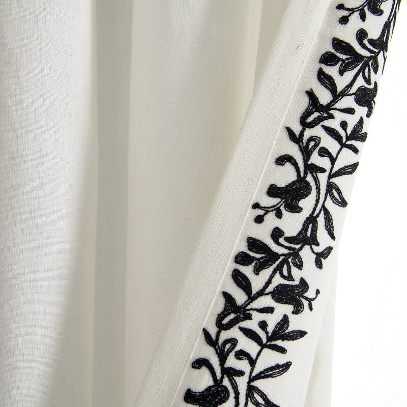 Lush Decor Luxury Modern Flower Linen Like Embroidery Border Window Curtain Panel Single