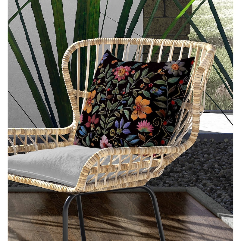 Symmetrical Flora Indoor/Outdoor Reversible Throw Pillow Black and Pink