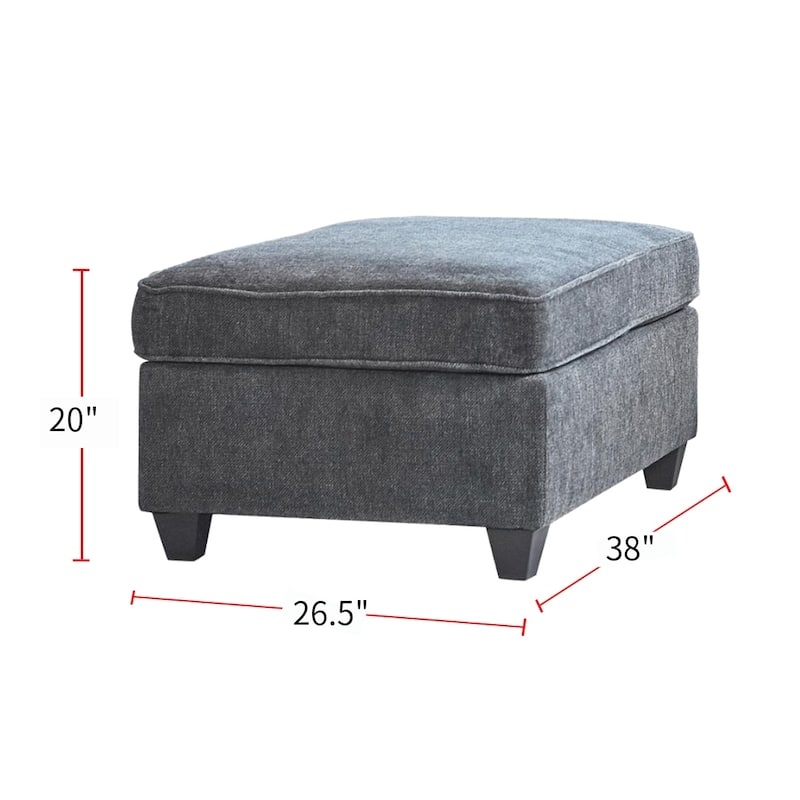 Fabric Upholstered Rectangular Ottoman, Dark Grey