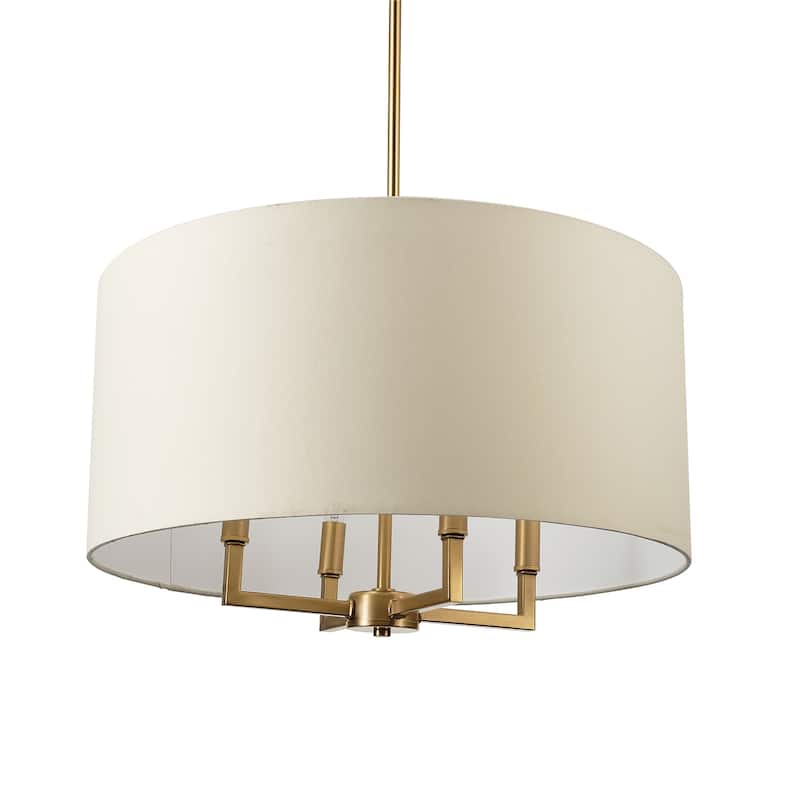 Emery 4-Light Matte Brass Pendant Lighting with Beige Fabric Shade - 20