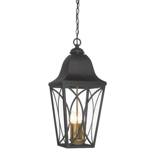 slide 2 of 7, The Great Outdoors 73357 Cardigan 4 Light 11" Wide Outdoor Pendant Sand Coal Black / Olden Brass
