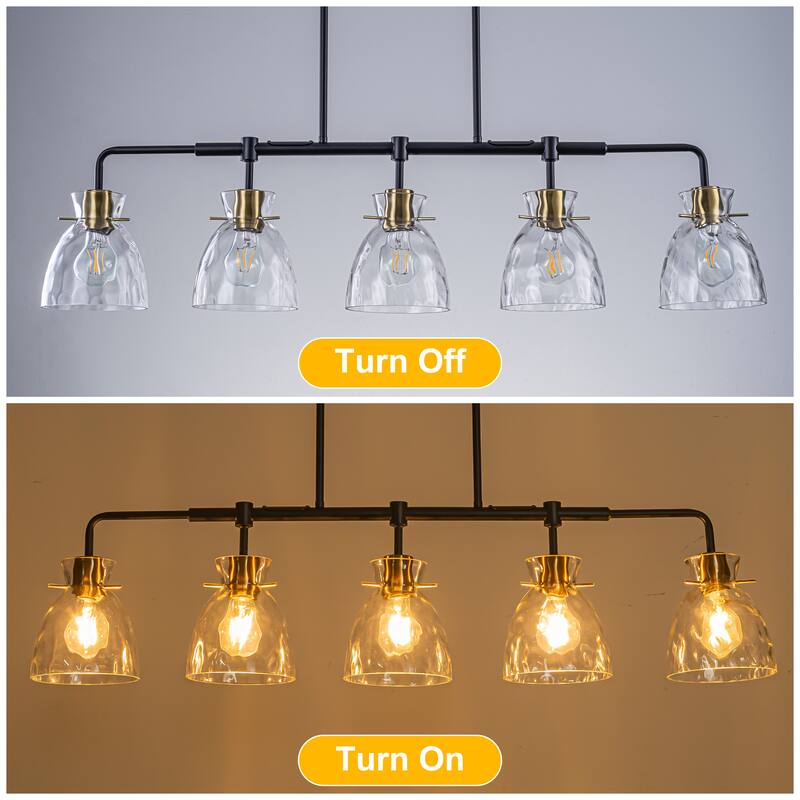 Starsky 5-Light Modern Linear Hammered Glass Kitchen Island Pendant - Black - N/A