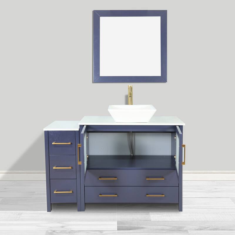 Vanity Art 48" Single Sink Bathroom Vanity Combo Set with Engineered Marble Top and Free Mirror - 48 x 18.5 x 36 Inches