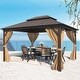 preview thumbnail 30 of 142, Outdoor Hardtop Gazebo Pergola w Galvanized Steel Roof and Aluminum Frame, Prime Curtains and nettings include 10*12