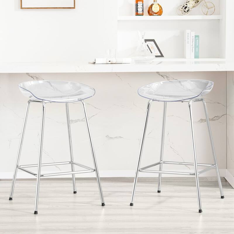 26" PC Clear Counter Stool, Bar Stools with Metal Legs - 29.9"H x 18.5"W x 18.1"D