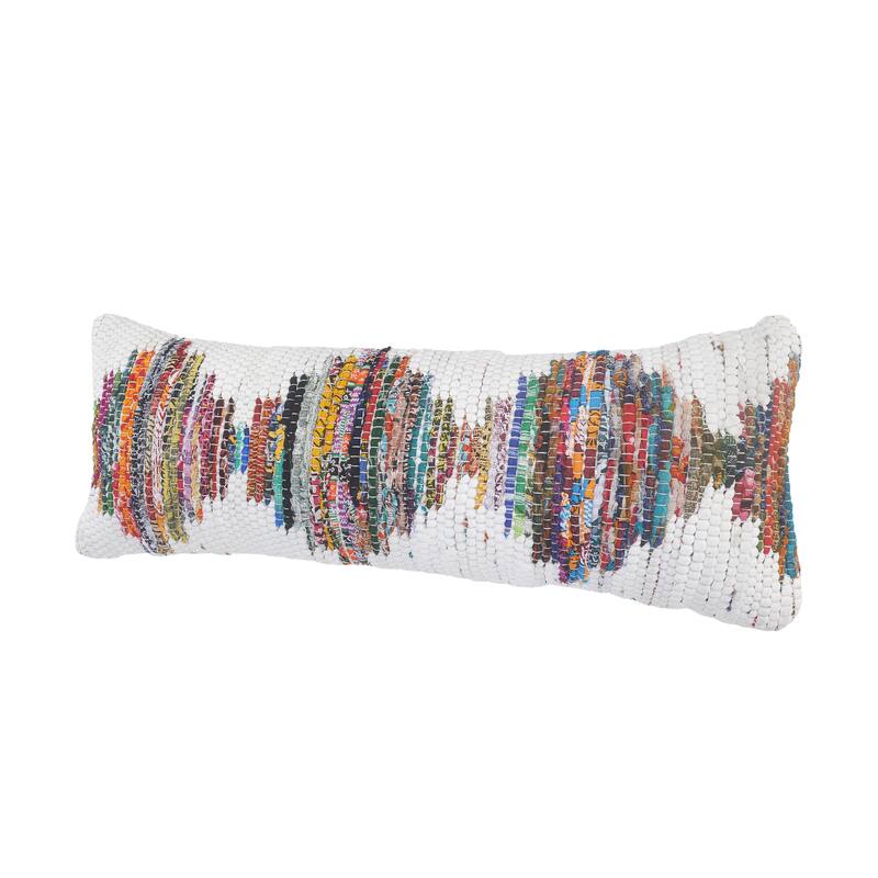 Sevita White and Multicolored Chindi Geometric Throw Pillow
