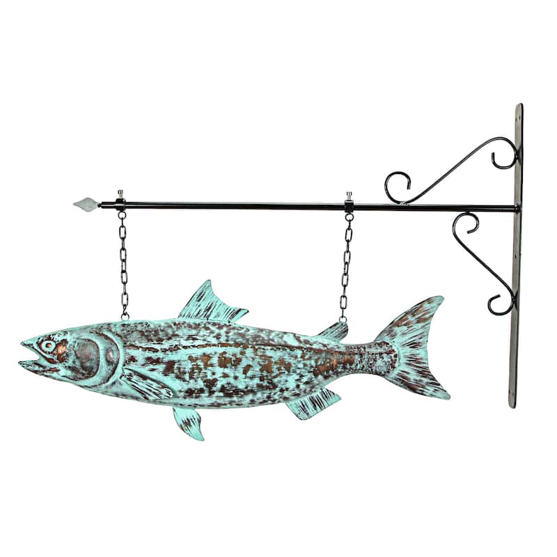 Metal Verdigris Copper Salmon Wall Bracket Hanging Sculpture