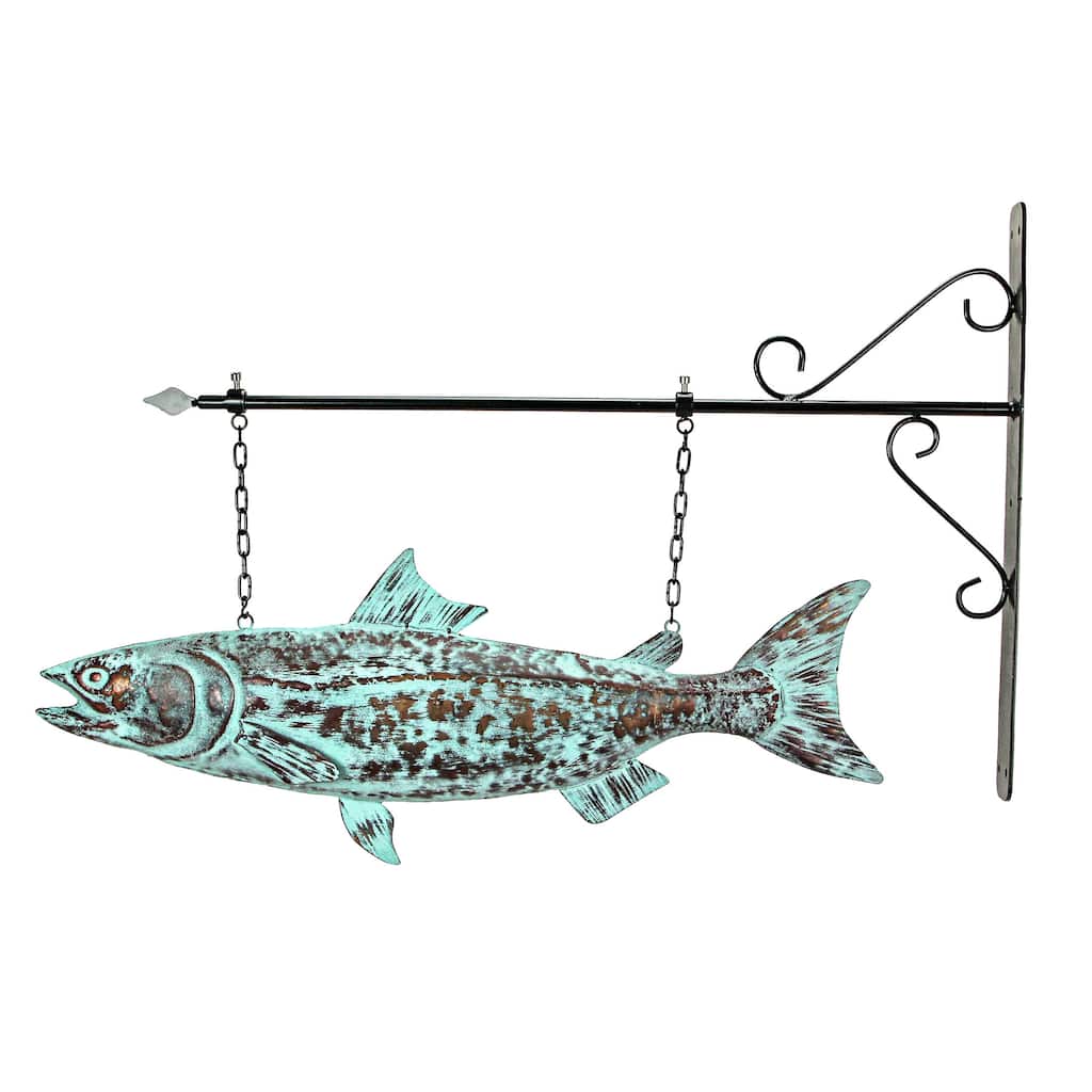 Metal Verdigris Copper Salmon Wall Bracket Hanging Sculpture