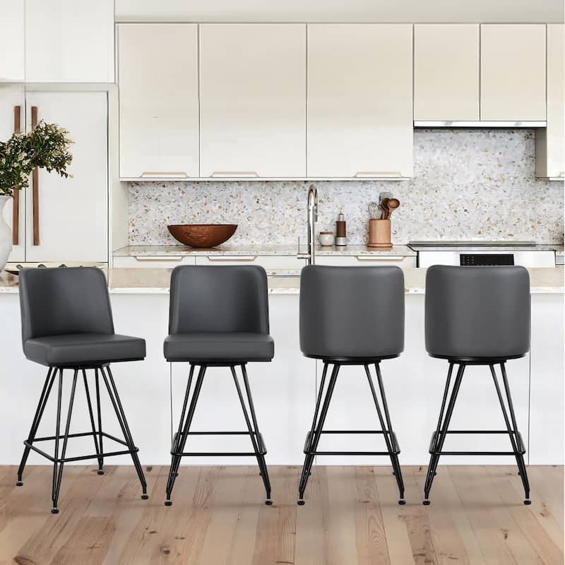 26" Leather/Velvet Swivel Counter Height Bar Stools - 38.2"H x 17.7"W x 19.1"D