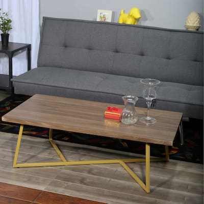 Mid-century modern style Angled sled base Rectangular shape Wood Top Coffee Table - 47.25*23.63*15.75 inches