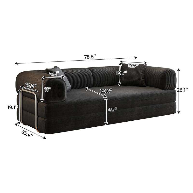 78.8" Convertible Floor Sofa Bed, Corduroy Folding Mattress Sofa Couch for Small Spaces ,No Assembly