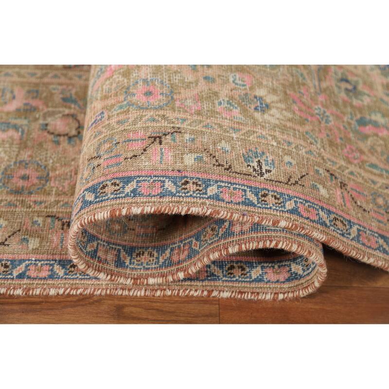 Distressed Pink Mashad Persian Antique Rug Hand-Knotted Wool Carpet - 9'8" x 12'5"