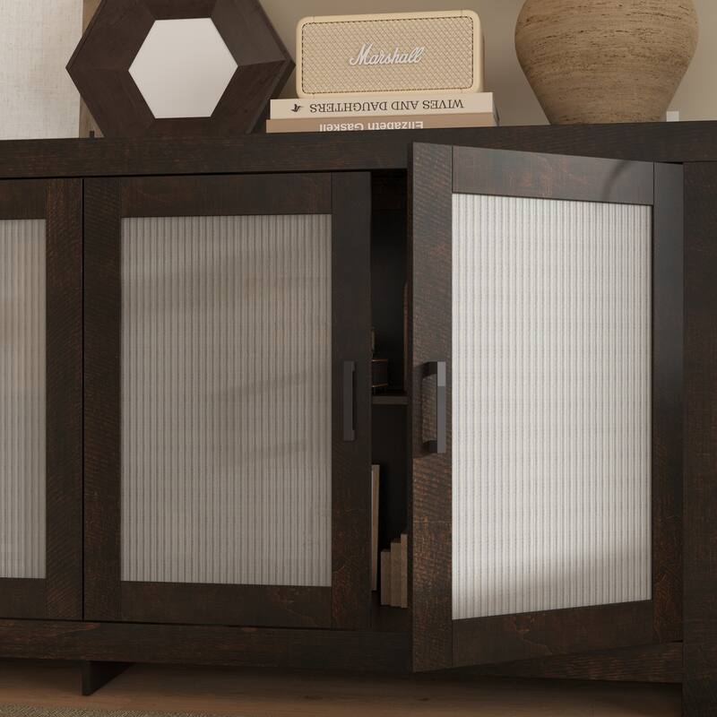 Acrylic Doors Creative White/Brown Buffet Sideboard Bookcase Accent Storage Cabinet: Elegant Storage with Rich Wood Grain Finish