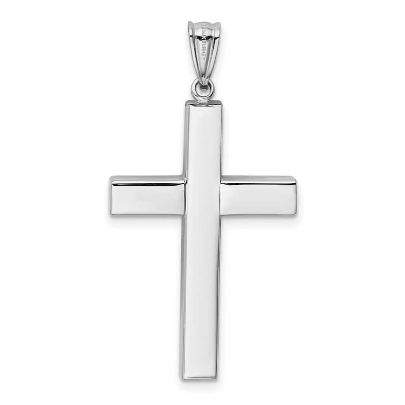 Curata 14k White Gold 18" Polished Hollow Cross Pendant Necklace