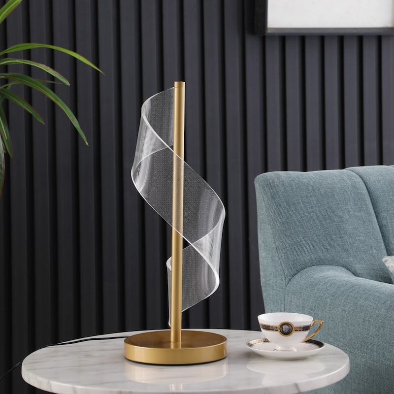 Gold Swirl Acrylic LED Table Lamp for Desk or Nightstand Lighting - 7" x 7" x 18.75" - Gold-Clear