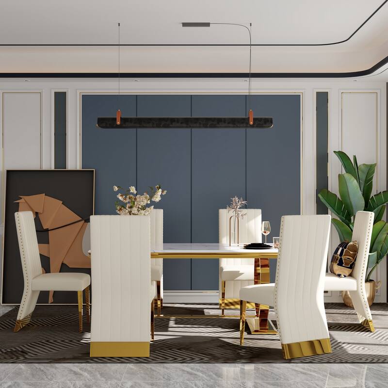70 inch Dining Table Set with Boucle Dining Chairs
