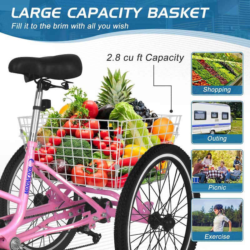 DoCred Adult Folding Tricycle, 7 Speed 3-Wheel Bicycle with Basket
