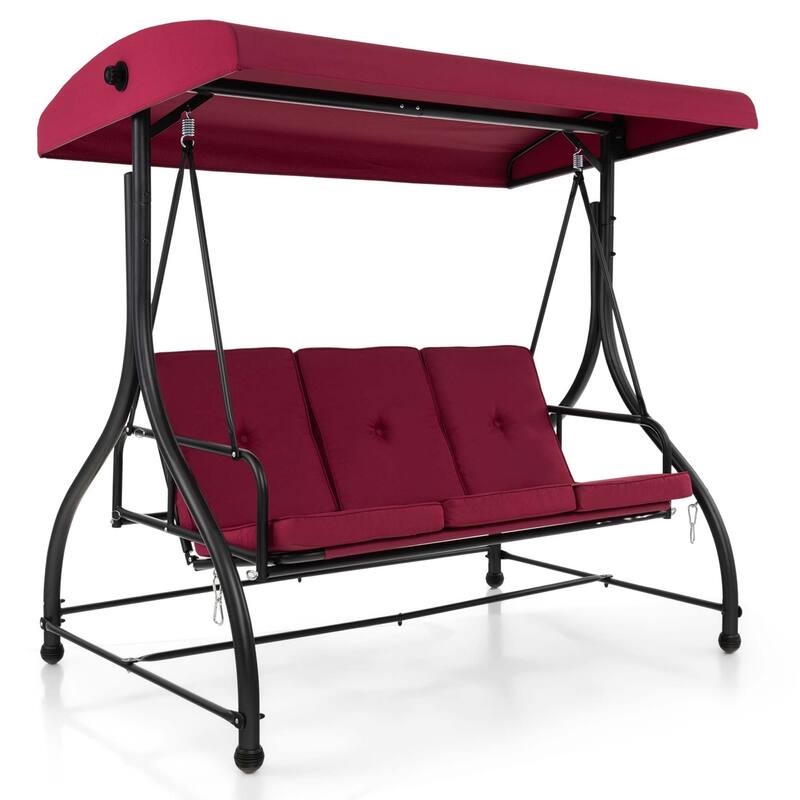 Outdoor Converting Patio Swing Glider Adjustable Canopy Porch Swing - Red