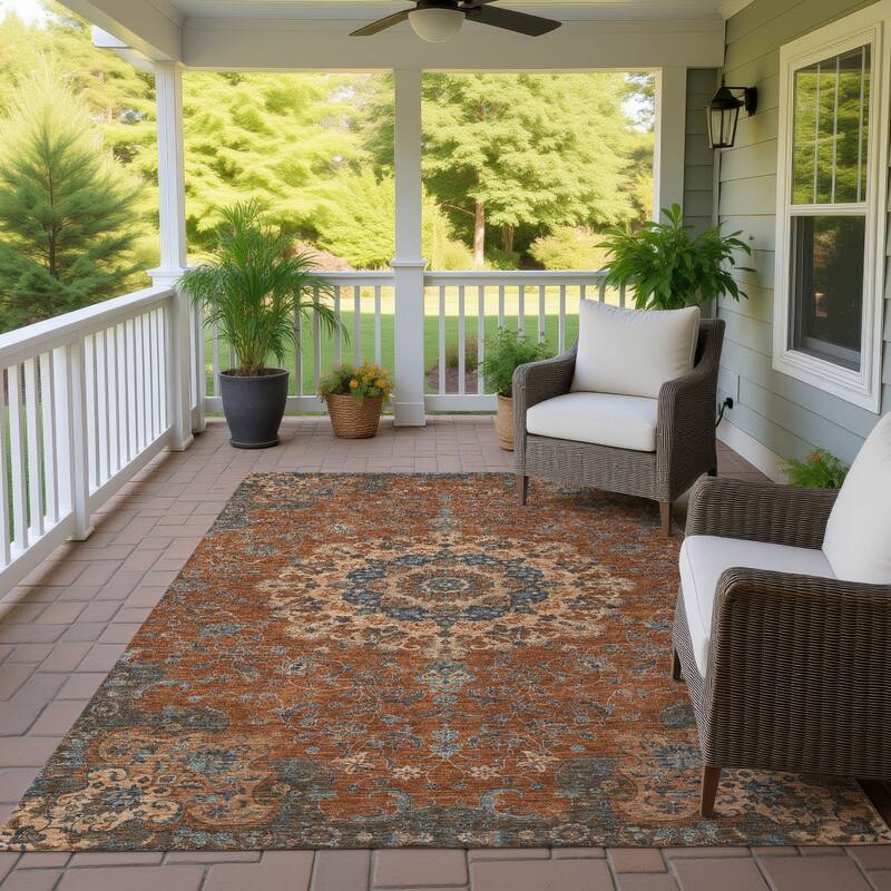Machine Washable Indoor/ Outdoor Traditional Awaka Chantille Rug - Paprika - 5' x 7'6"