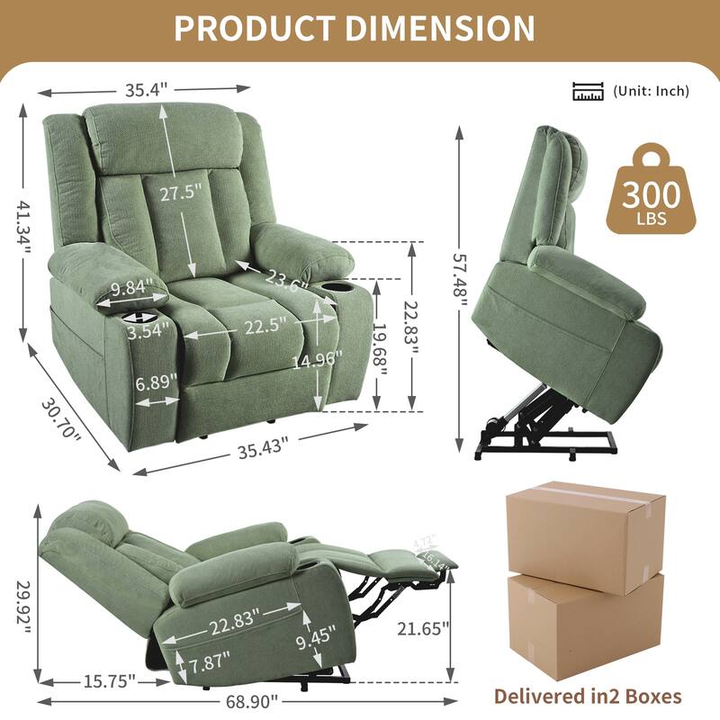 Power Lift Recliner Chair,Fabric Lift Chairs w/Extended Footrest,Theater Seating with 2 Cup Holders,Side Pockets,Remote Control