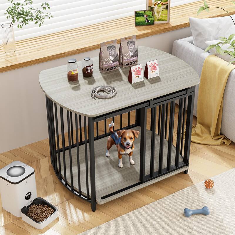 31.5" Furniture Style Dog Crate for Small&Medium Dogs,Wooden Cage Indoor Kennel Furniture,Dog Crate End Table with Double-Doors - Gray