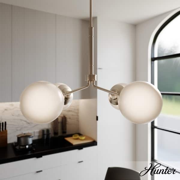 slide 2 of 8, Hunter Hepburn Chandelier - Dining Room, Entry - Retro/Minimalistic, Sputnik 4 Light - Brushed Nickel