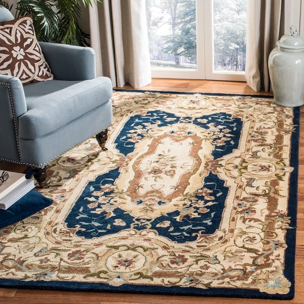 slide 2 of 39, SAFAVIEH Handmade Empire Shawna Traditional Oriental Wool Rug 3' x 5' - Navy/Beige