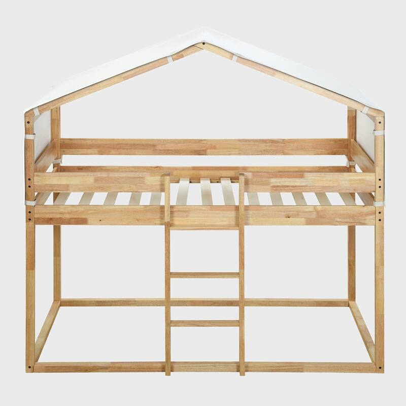 Twin Over Twin Bunk Bed Wood Bed with Tent