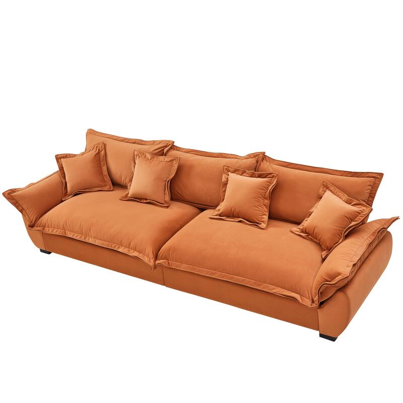 Modular Spacious Deep Seating Velvet Sofa with Storage, Removable Cushion Covers, Pillow Top Arms, Solid Wood Frame and Pillows