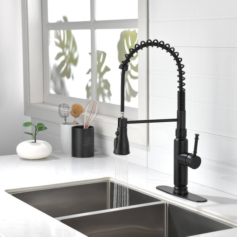 Spring Kitchen Faucet, Single Level Handle and Pull Down Sprayer