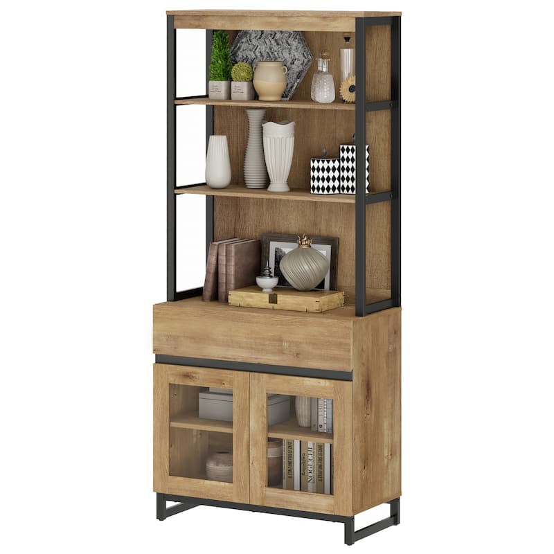 Modern 72" Tall Bookcase with Drawer and Open Book Shelfs for Home Office, Living room.