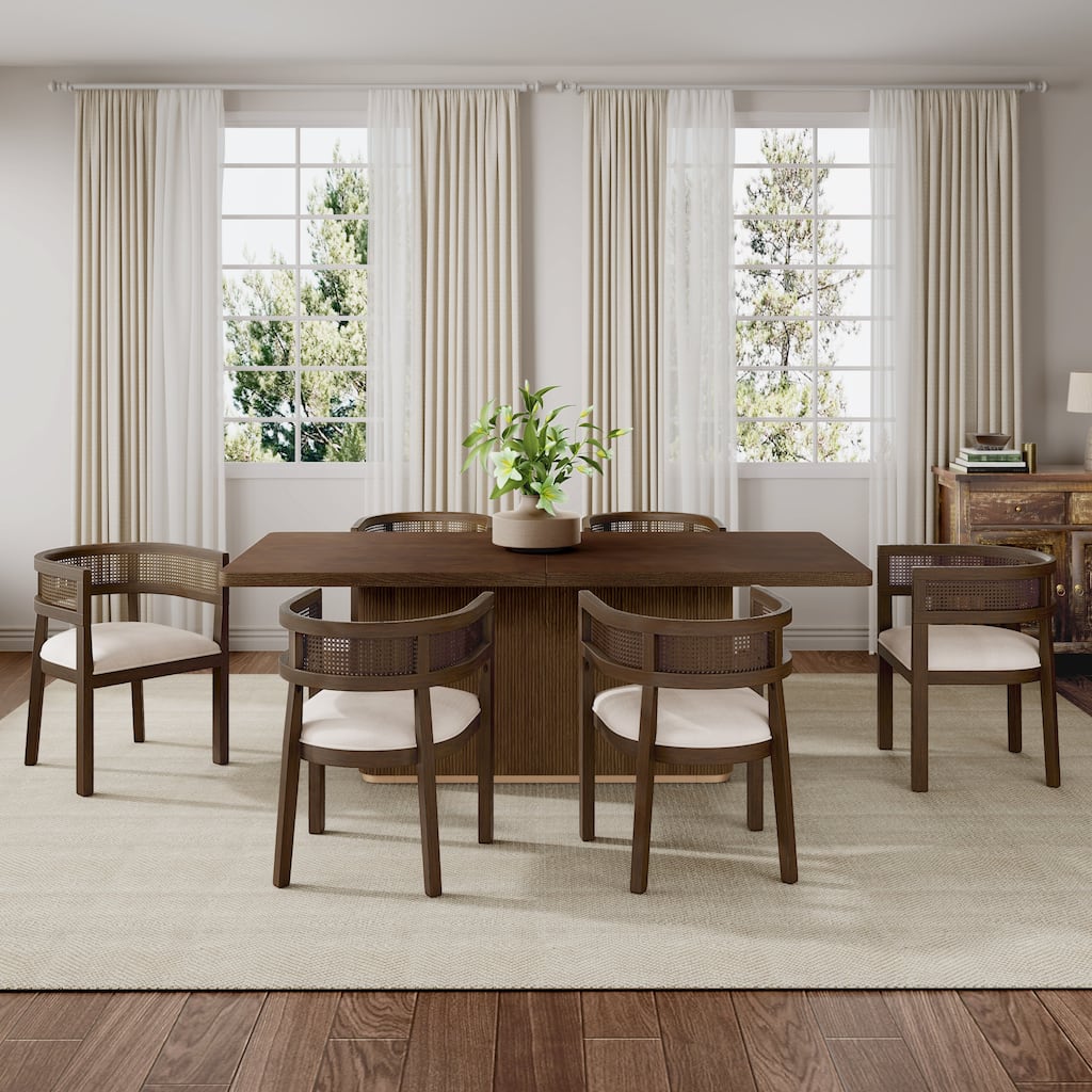 Christopher Knight Home - Whitmore Rubber Wood 7 Piece Dining Set With Rattan Round Backrest