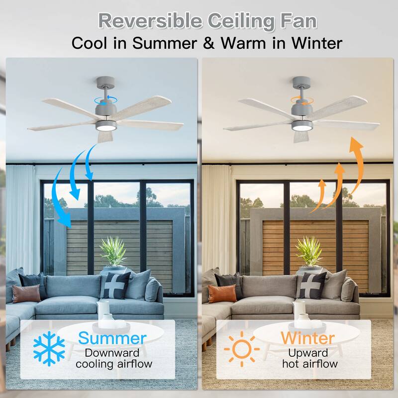 52 Inch Ceiling Fan with Blades 18W Three Color Dimmable Light Memory Function & Reversible Motor